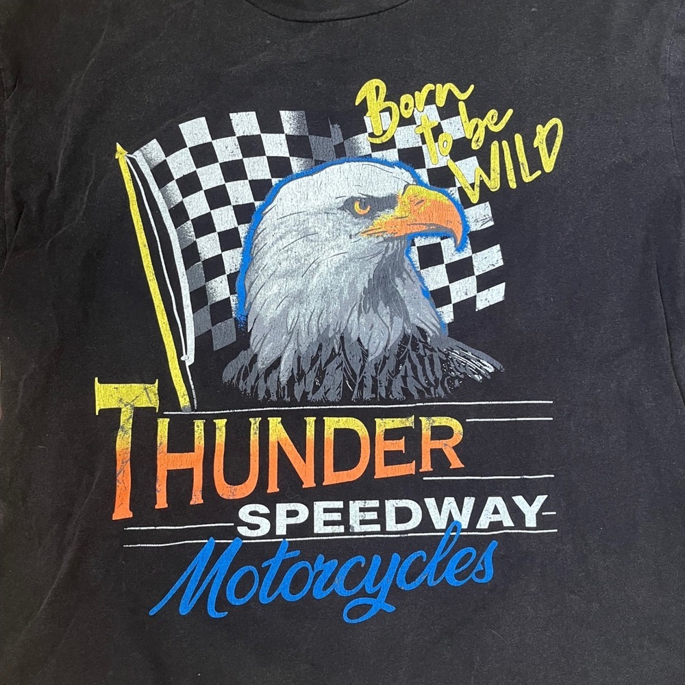 Princess Polly Thunder Speedway Motorcycles Graphic Tee Black Raw Hem Size 6 - Picture 2 of 8